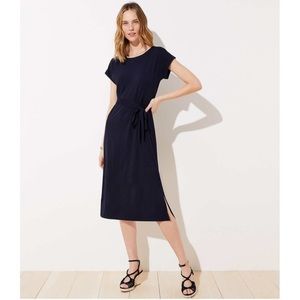 NWT LOFT Navy Dolman Sleeve Tie Waist Midi Dress